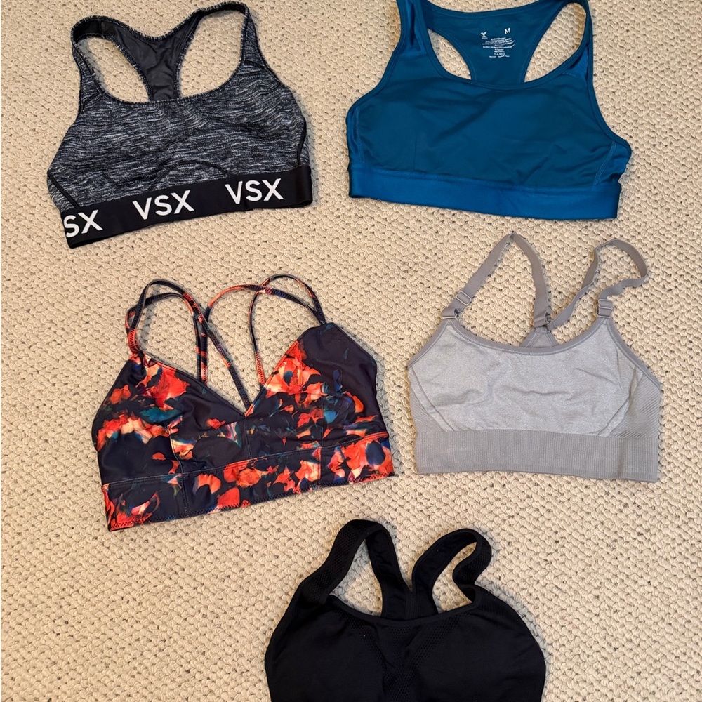 Sports Bra Bundle - Gray, Teal, Black, Floral Red/Orange